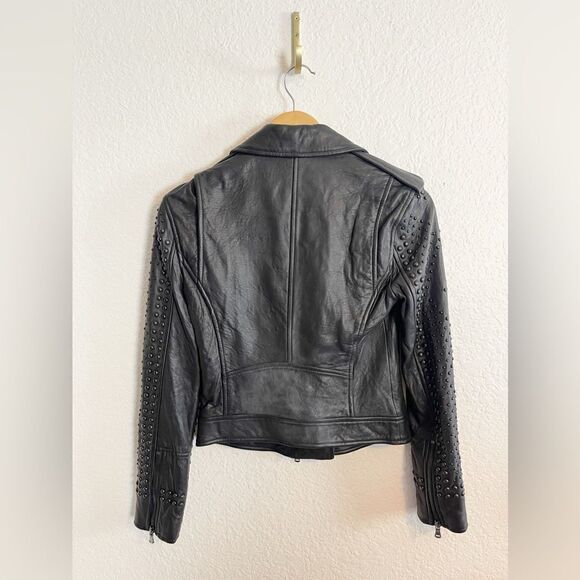 L’AGENCE Jacket black Leather studded Moto Biker Jacket NWT XS - Picture 3 of 12